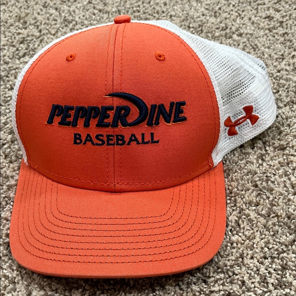 Pepperdine Baseball Under Armour Orange and White Mesh Baseball Cap adjustable
